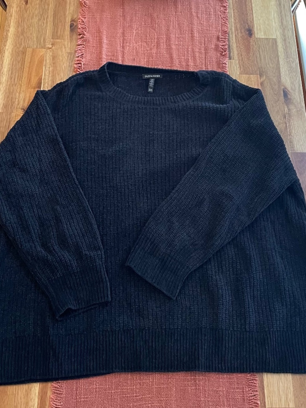 Eileen Fisher Black Crewneck Organic Cotton Sweater Size XL